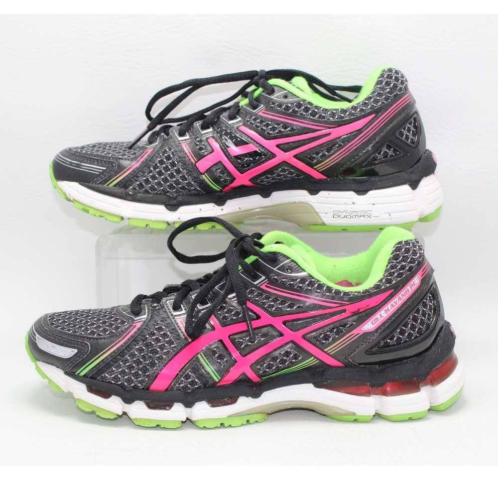 Asics Gel-Kayano 19 Womens Running Shoes Black Pink‎ Neon Green T300N Size 7